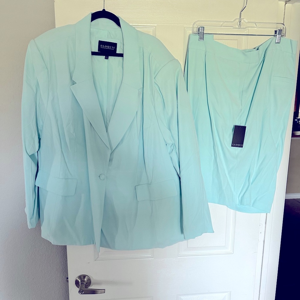 Tailored One Button Blazer and Tailored Bermuda Shorts in Iced Aqua.